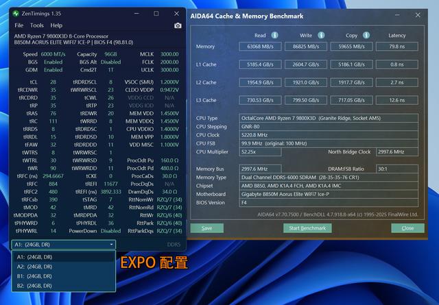 银白顶配，98X3D+技嘉B850M雕妹+索泰RTX 5080+6400C28 96GB装机