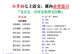 2025小升初，七上语文暑假重点预习：课内必背篇目！图片