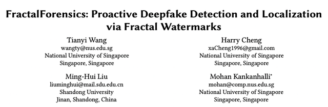 新加坡国立大学FractalForensics,分形水印主动深度伪造检测定位