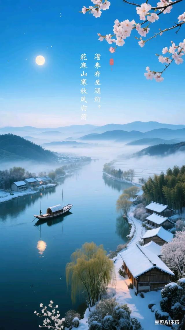 寒山秋水，静谧如画，一叶扁舟，悠然自得！