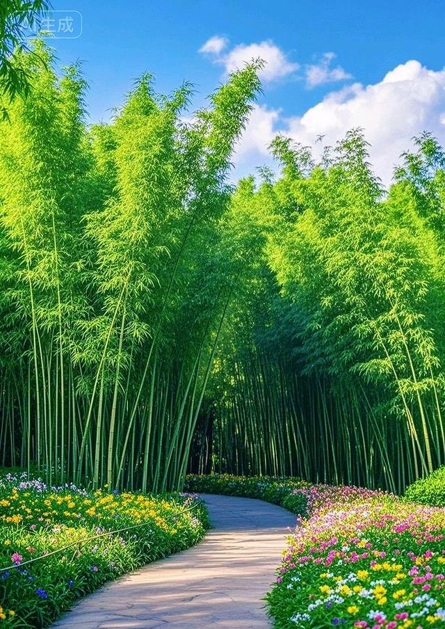 竹林花径：一径繁花，满目翠意