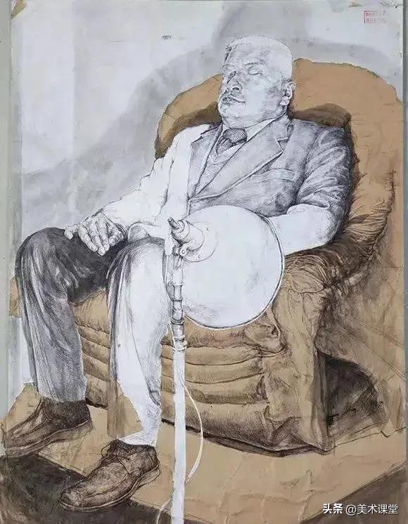 鲁迅美院人像素描留校作品,很个性的风格手法,有探索和创新性