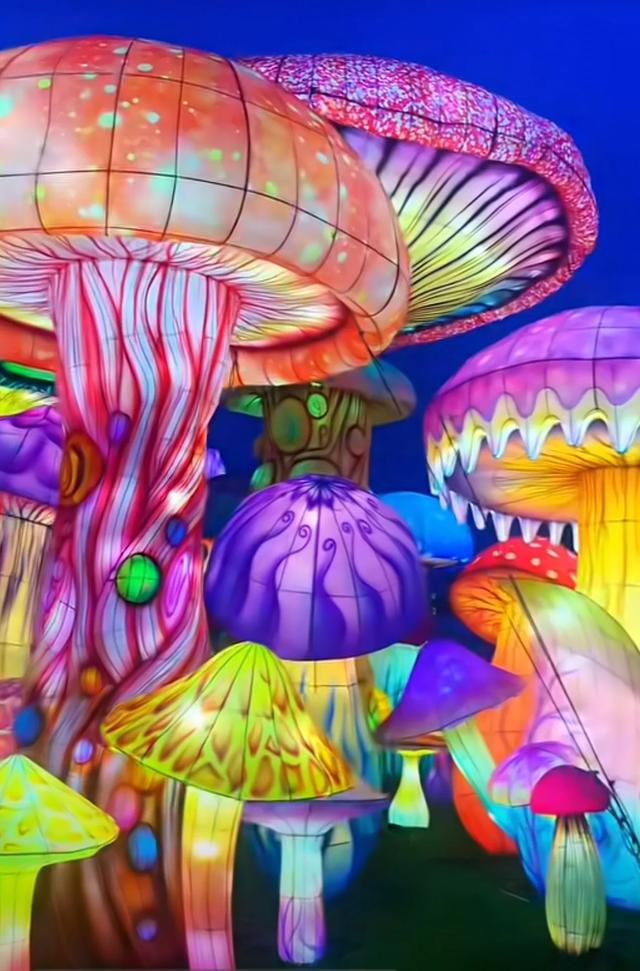 白天吃蘑菇大餐🍄,晚上看大观公园旁的蘑菇灯海