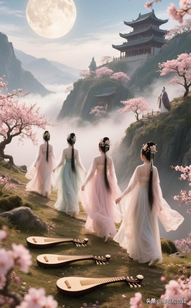 月色如水漾清辉，古风雅韵绕花帷，弦音轻淌穿幽径此景如梦不思归