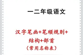 一二年级语文，汉字笔画，笔顺规则，结构，部首（常用名称表）图片