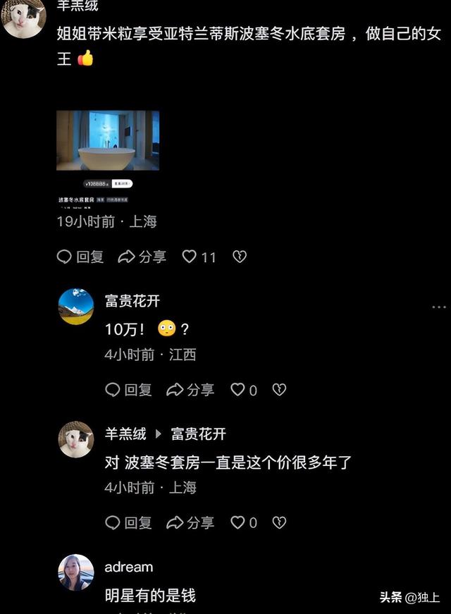 伊能静住酒店10万一晚，一边泡澡一边看海洋动物，贫穷限制了想象