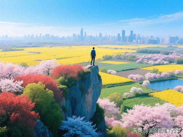 站在花海悬崖上，与蓝天白云相拥，感受大自然的壮丽与宁静！