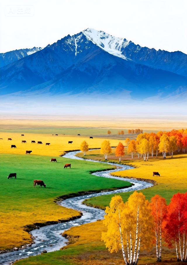 雪山下的秋野牧歌