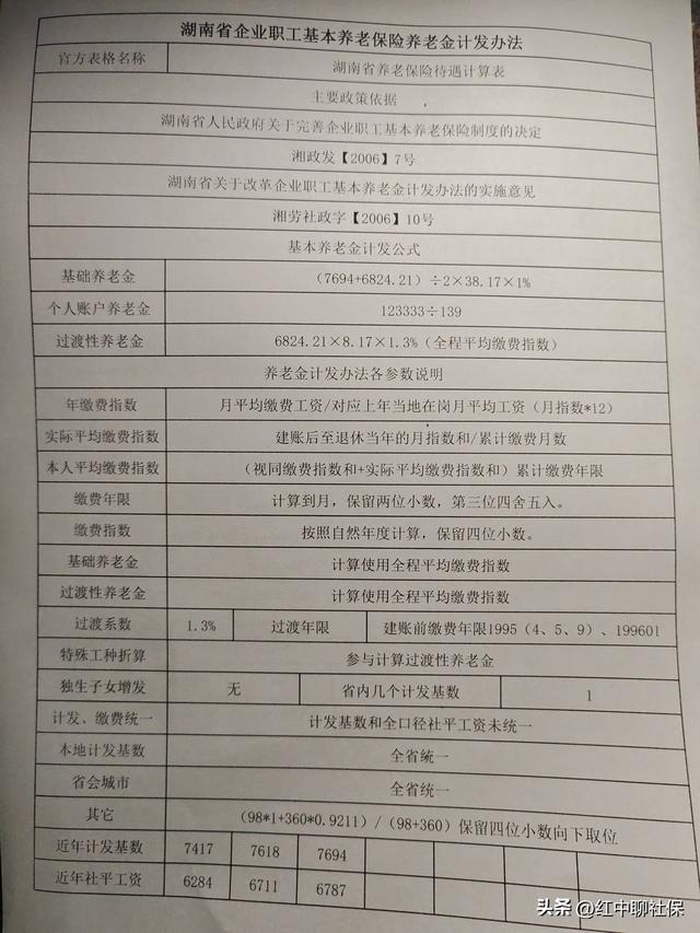 闲聊湖南省企业职工社保养老金计发办法