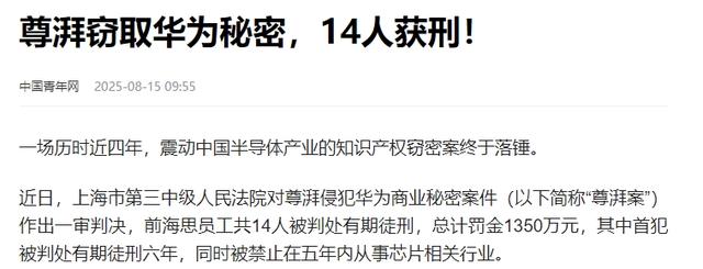 华为芯片技术遭疯狂窃取！14人团伙被端，主犯张琨判6年罚300万