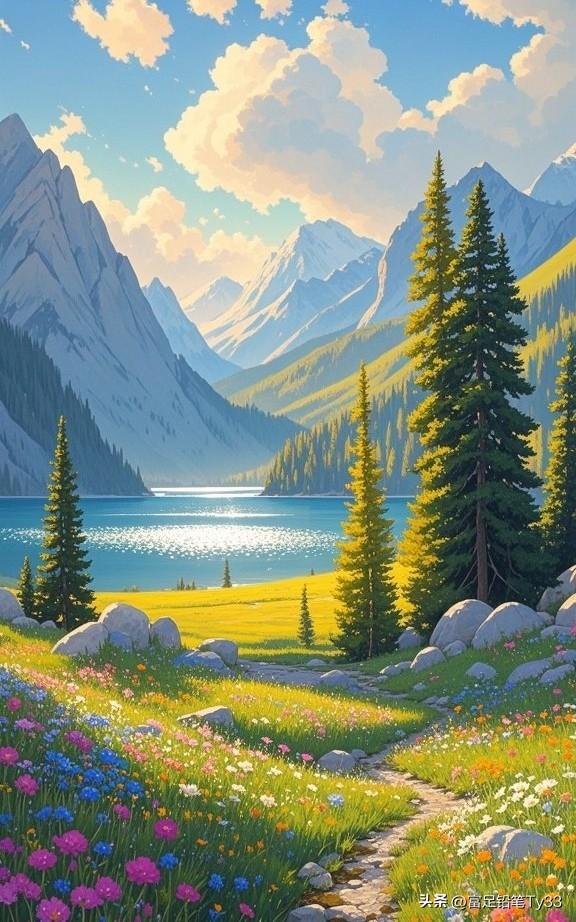 阳光洒满湖面，山峦起伏间，大自然的美景尽收眼底！