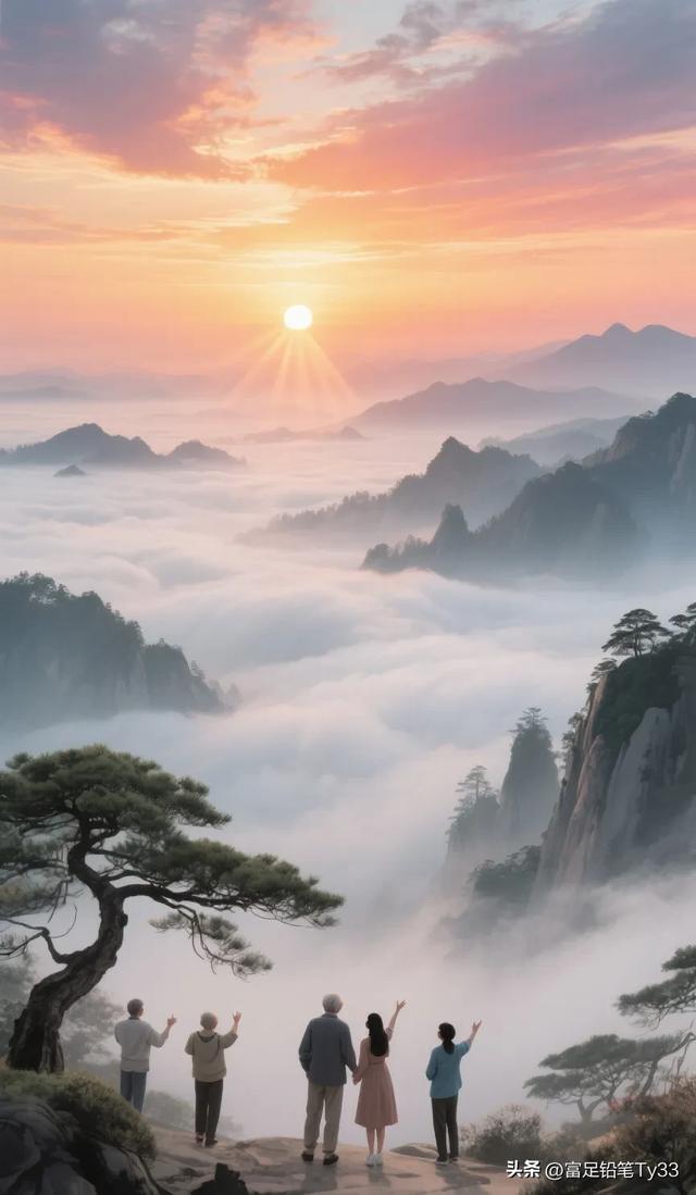 置身云海之巅，与家人相依相偎，共待那轮红日喷薄，同赏绝美日出