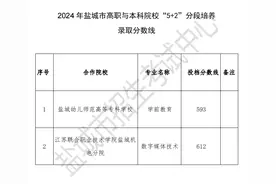 盐城市五年制高职（师范）录取分数线公布图片