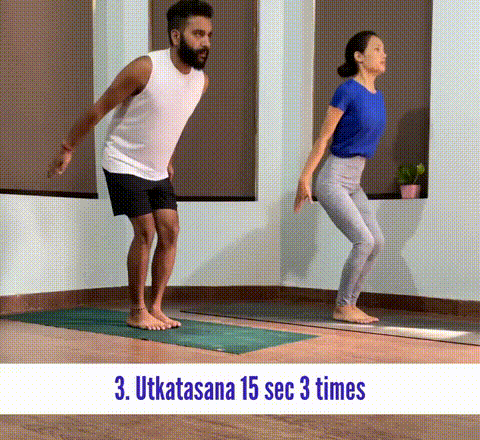 每天坚持双腿分开下蹲5分钟，臀翘了	、腿脚有力了	，膝盖也不疼了