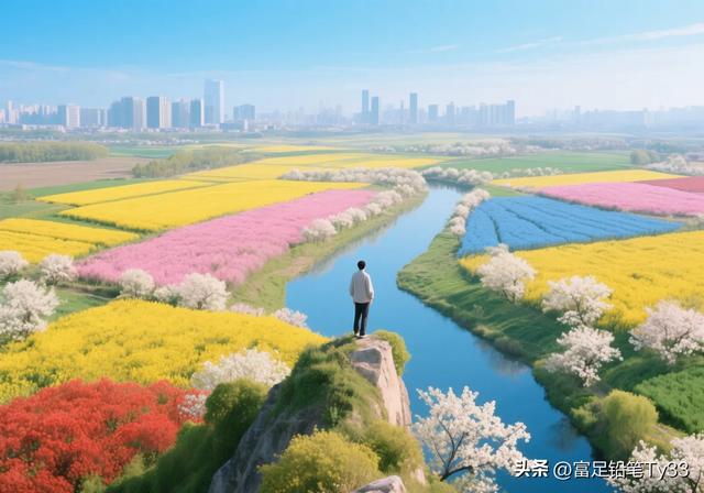 站在花海悬崖上，与蓝天白云相拥，感受大自然的壮丽与宁静！