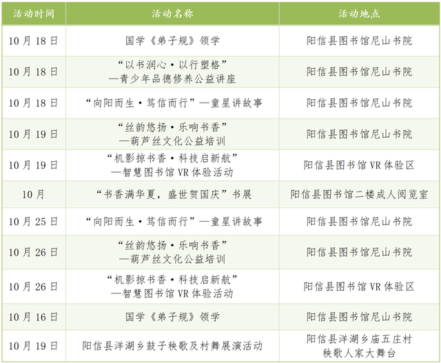 文化服务在您身边丨每周文化菜单（10月18日-10月26日）
