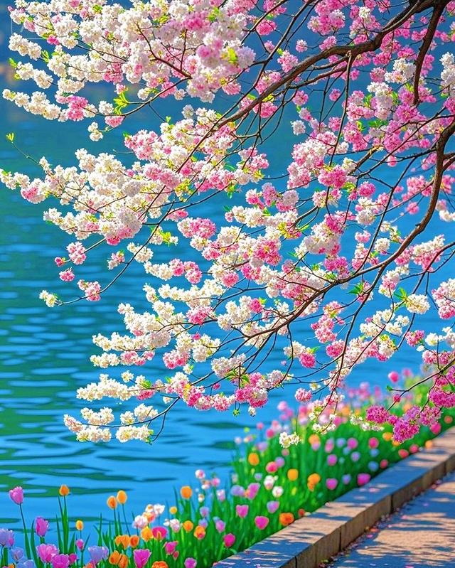 春满湖畔花径，醉在缤纷光影间