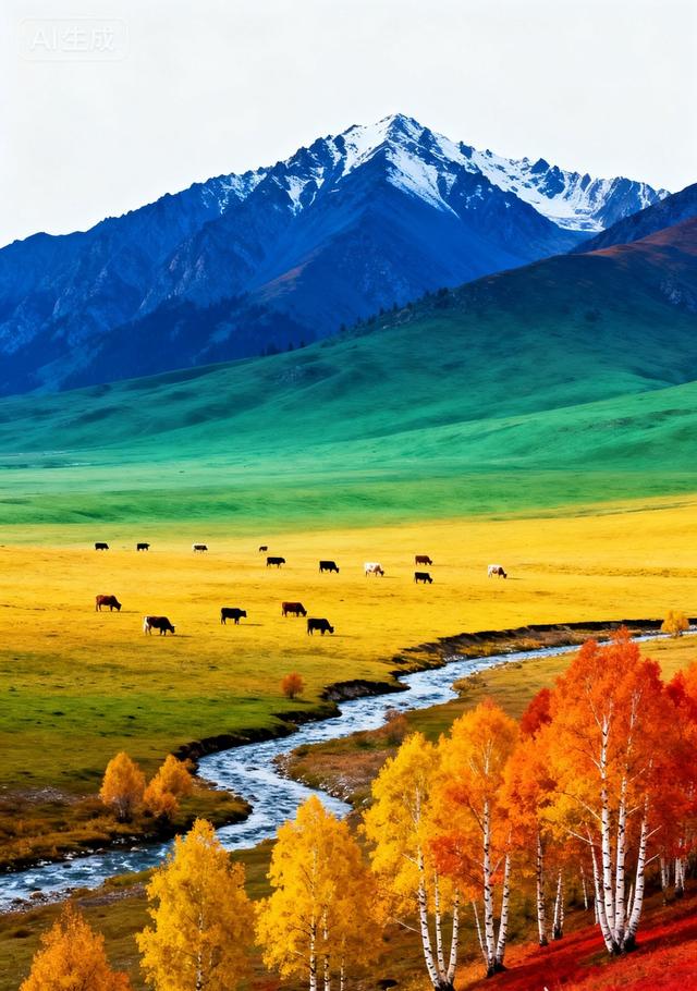 雪山下的秋野牧歌