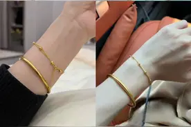 素圈黄金手镯，单戴一般，叠戴绝了！图片