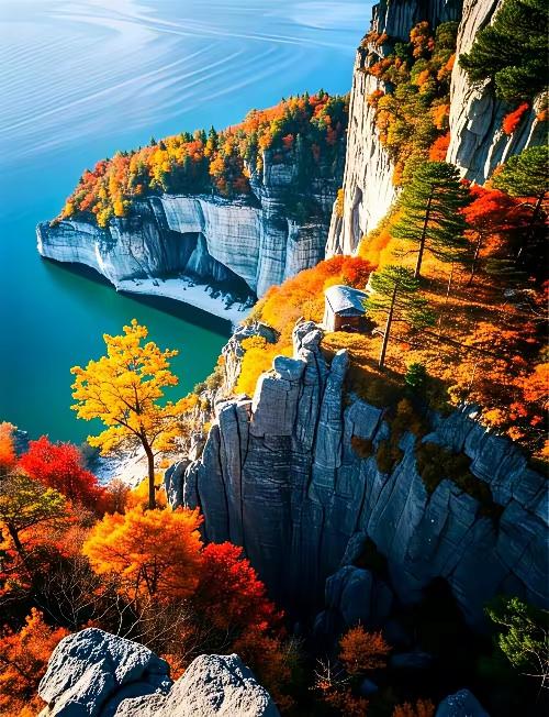 悬崖湖的秋炏：翡翠湖的诗意回响