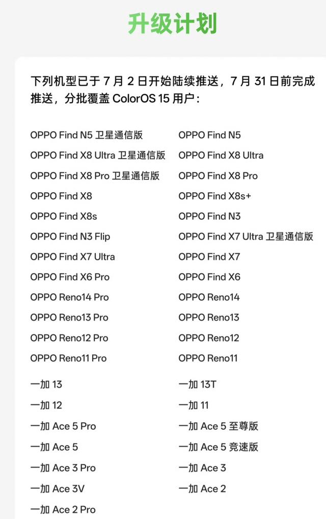 ColorOS15 7月升级汇总来了！20＋升级亮点 覆盖近40款OPPO机型