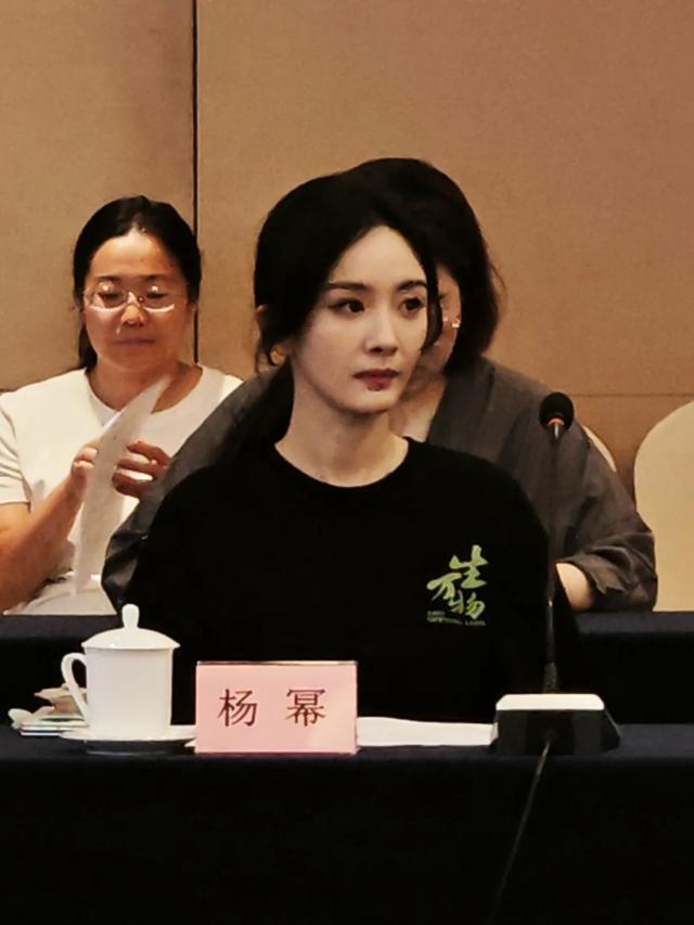 杨幂在研讨会上站C位，她的发言很真挚，迟蓬老师坐她旁边很漂亮