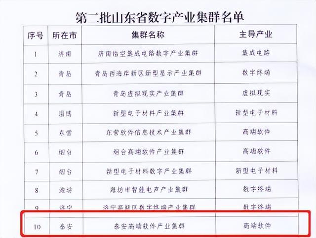 “泰安高端软件产业集群”成功入选第二批山东省数字产业集群
