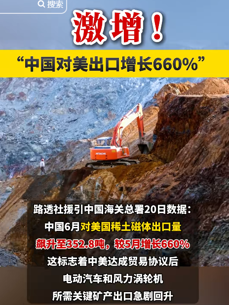 特朗普被耍了？投百亿开发稀土，中国突然放水，对美出口激增660%
