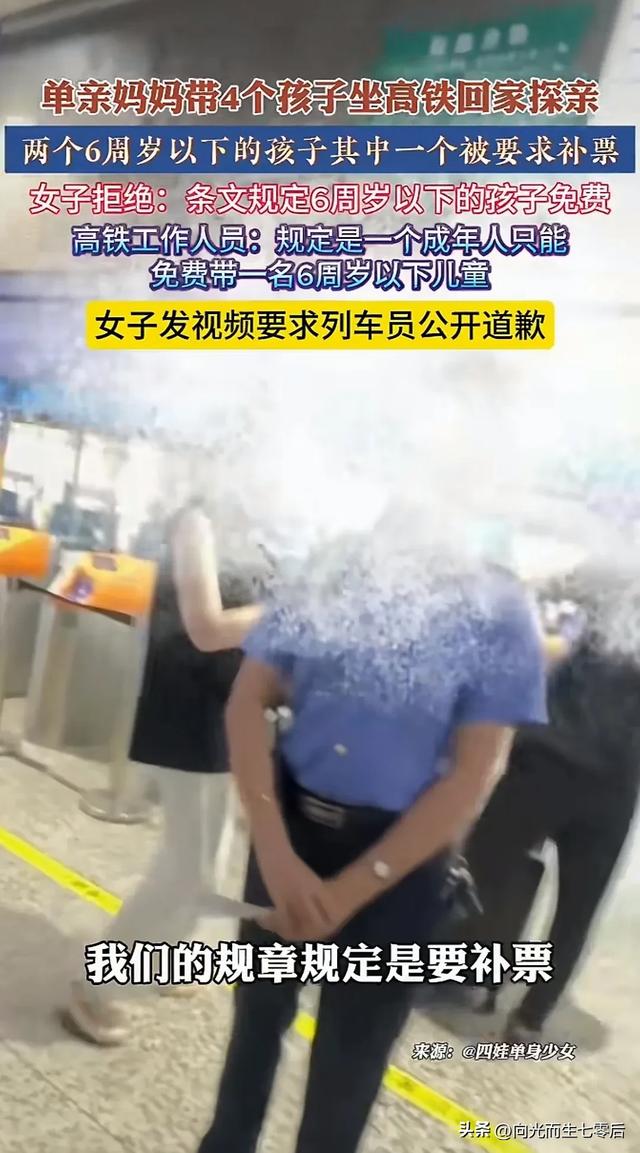 单亲妈妈带4娃坐高铁被要求补票