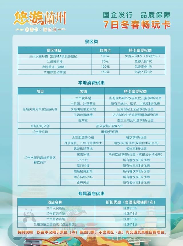 88元玩转兰州！“悠游兰州”冬春畅玩卡上线