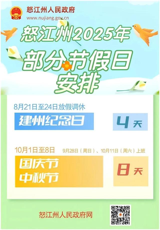 连休4天,不调休!(仅云南怒江州)