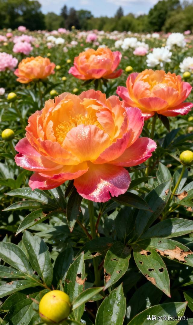 绯红嫣然·粉团锦簇·橙光流转——芍药花海的多色狂欢