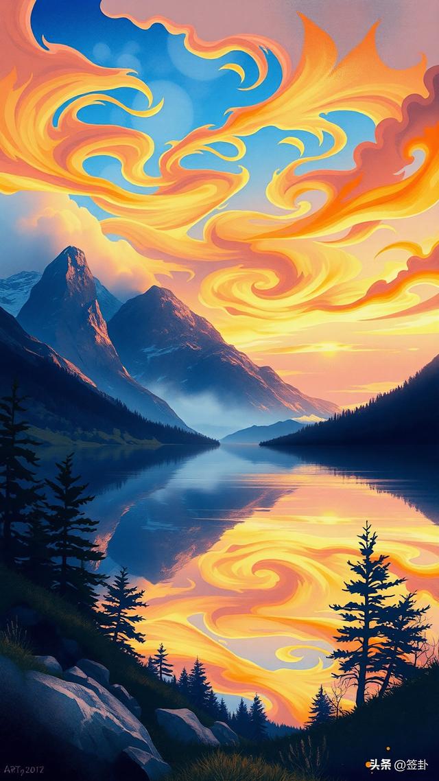 晚霞下的山川河流