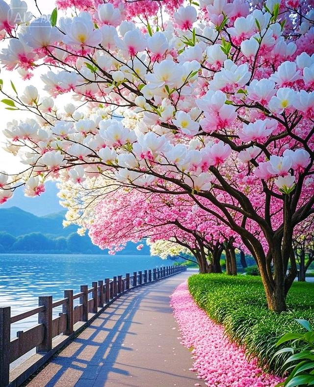 春满湖畔花径，醉在缤纷光影间