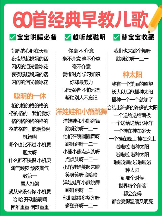 0-3岁娃开口早的秘密！60首幼儿园早教儿歌，每天听宝宝早说话