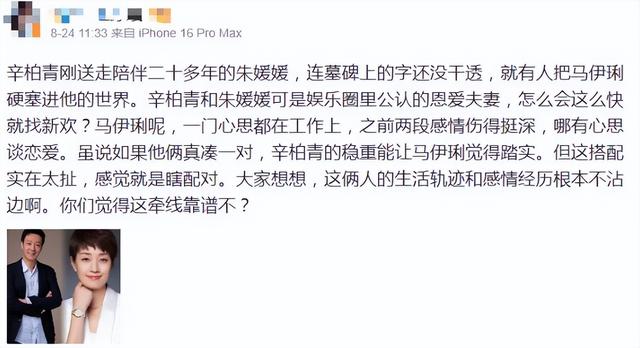 辛柏青丧妻刚满100天，离谱的事就发生了，被撮合娶马伊琍引争议