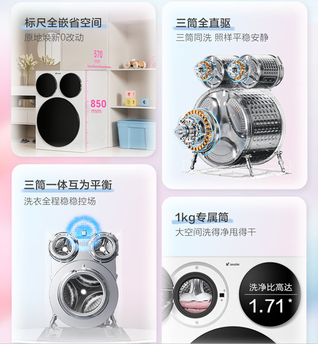 海尔三筒洗衣机大受欢迎后，美的的三筒也来了，3999元激战选谁好