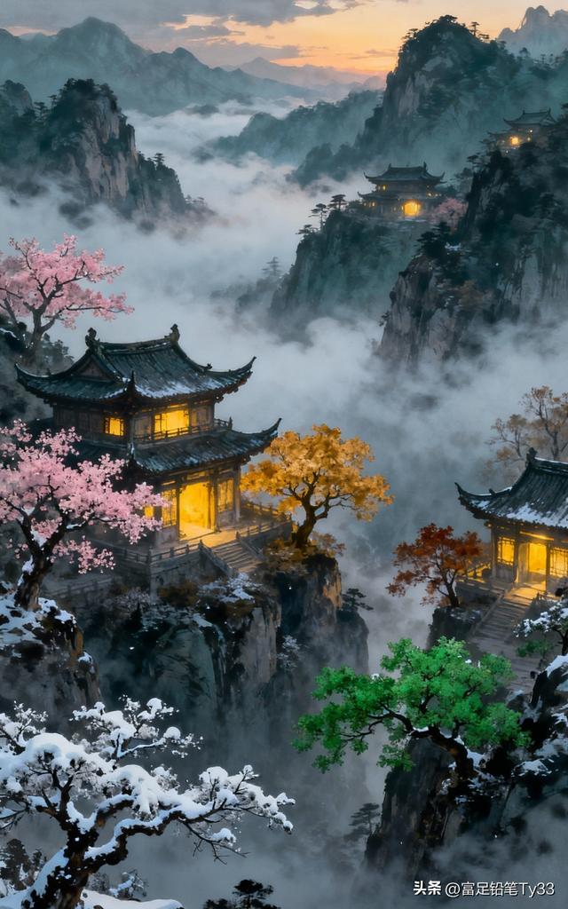 梦幻仙境，古风建筑，云雾缭绕，如诗如画！