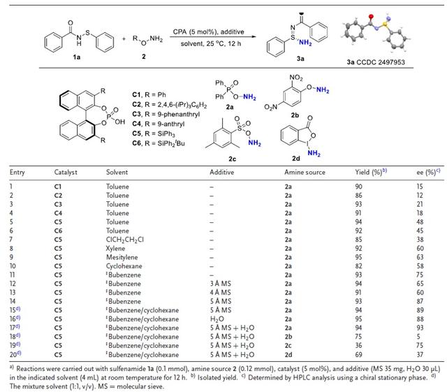 南昌大学熊小东团队Angew：手性磷酸催化次磺酰胺的不对称胺化