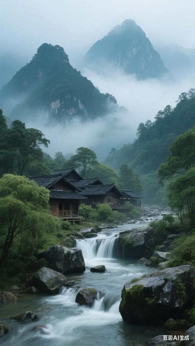 仙境般的古村落，流水潺潺，云雾缭绕，仿佛世外桃源！