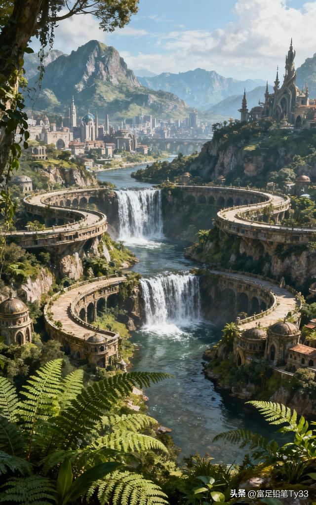 梦幻仙境中的千年古刹，瀑布飞流直下，如梦如幻！