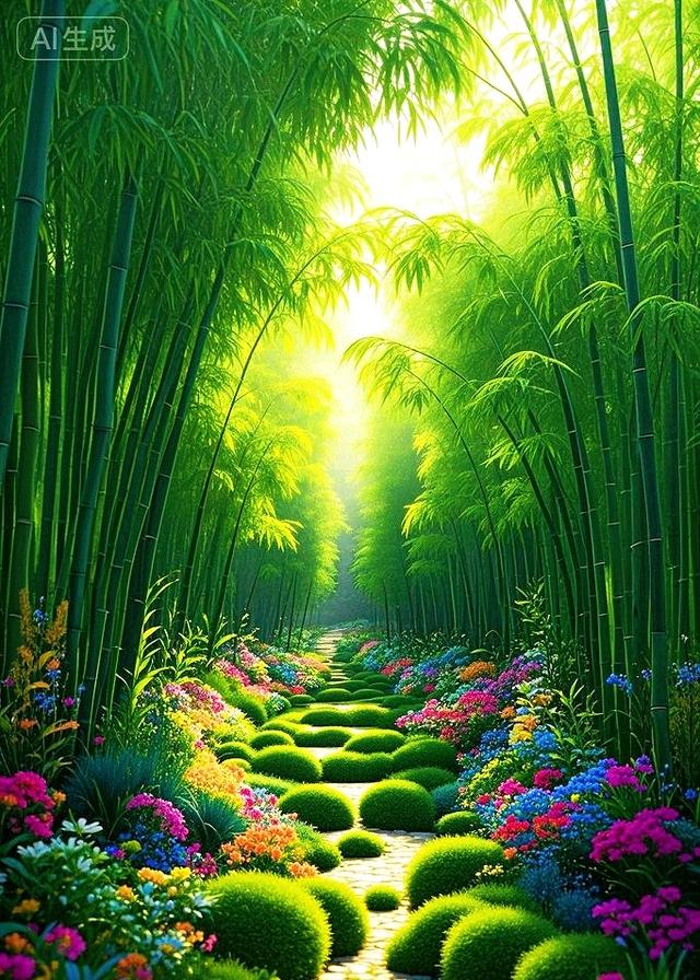 竹林花径：一径繁花，满目翠意