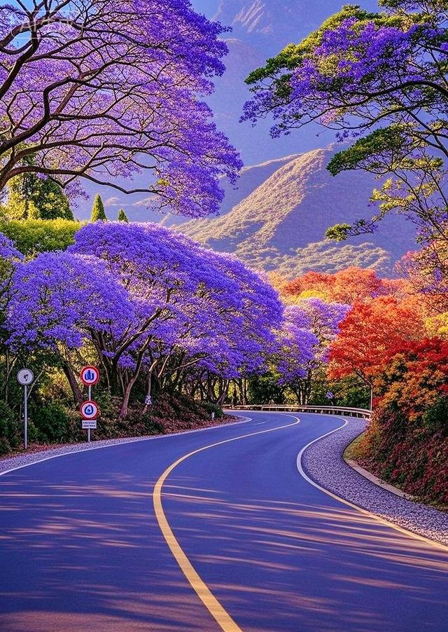 这条紫花满径的山间公路，美得不像话！