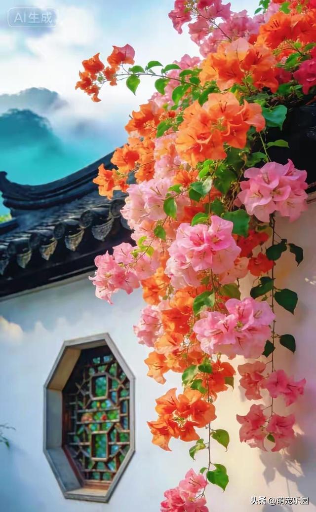 三角梅美得让人窒息，绚烂色彩如彩虹洒落，我完全不敢相信