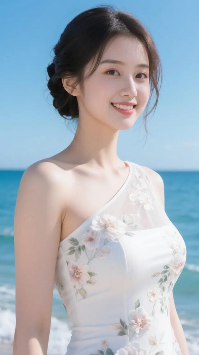 绝美海边！她的白裙微笑，秒治愈心！‖绝美高清壁纸图片