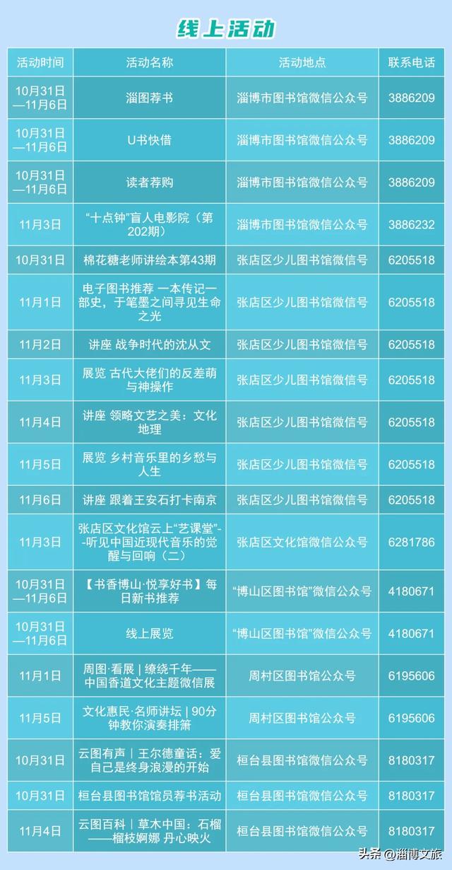 淄博城市文化菜单|每周文化惠民活动早知道（10.31-11.6）
