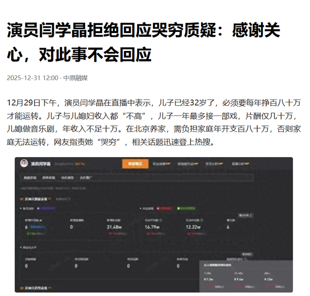 闫学晶哭穷风波大反转！儿子忍不住说出真相	，有一点让那英说对了