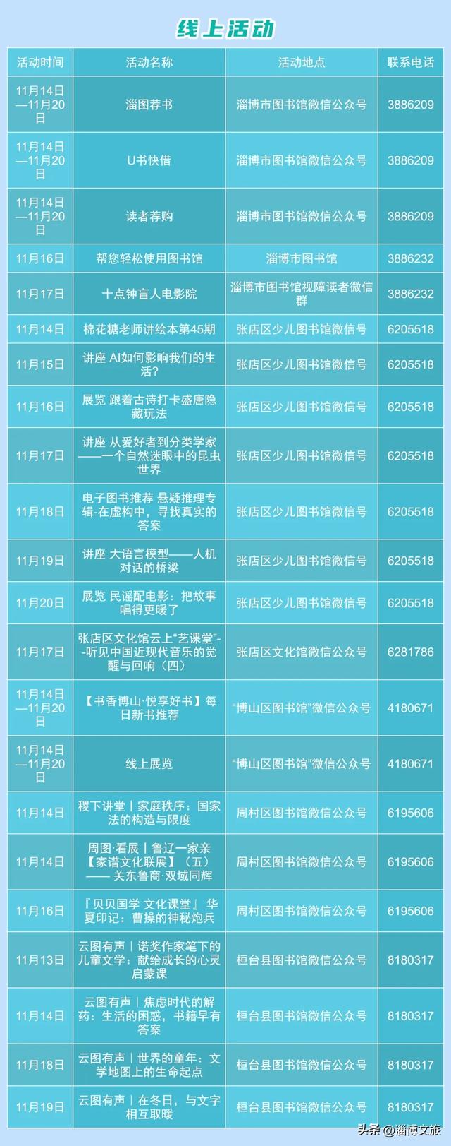 淄博城市文化菜单|每周文化惠民活动早知道（11.14-11.20）