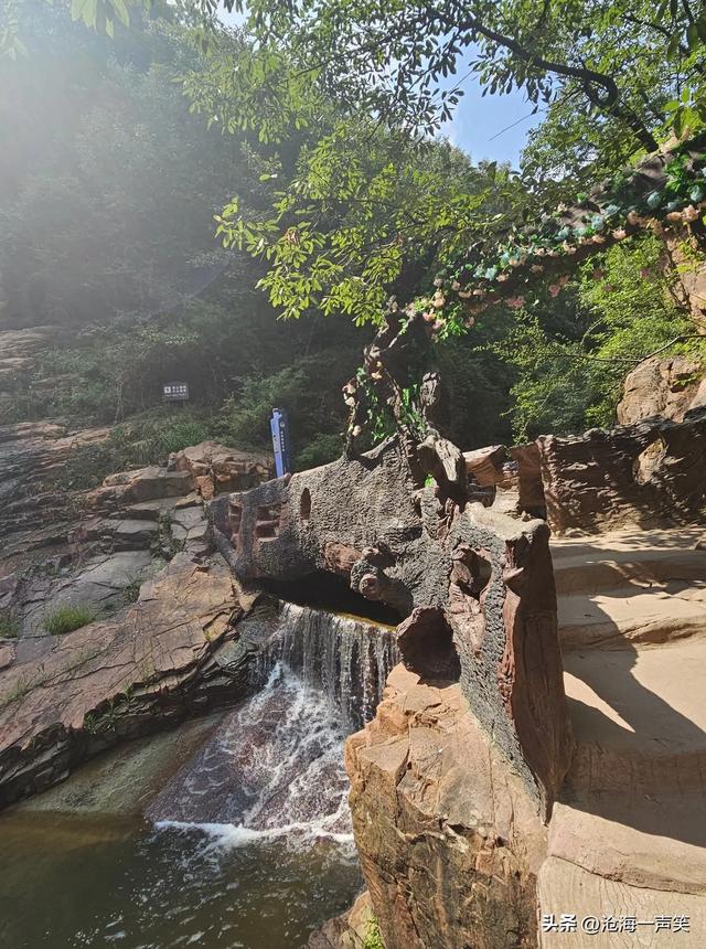 伏羲大峡谷，飞瀑流泉，山路弯弯，蓝天白云，青山绿水
