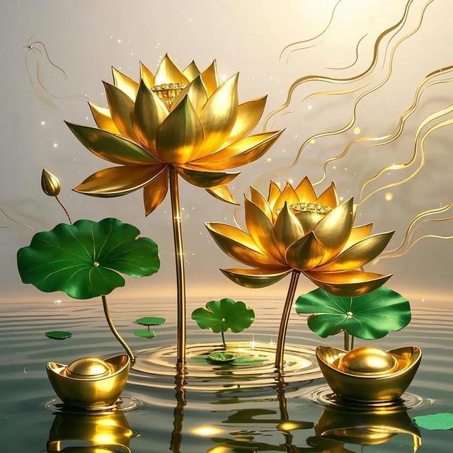 金色莲花与元宝‖财富与好运